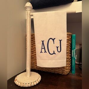 Mud Pie White Wood Beaded Towel Holder